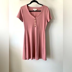 Pink dress with brown buttons
